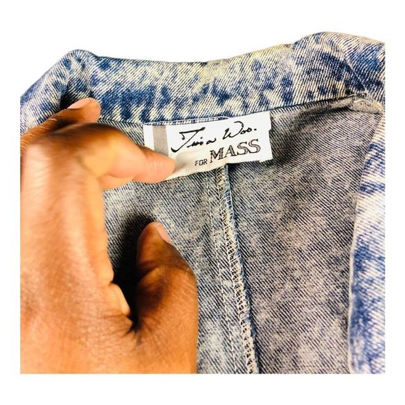 Vintage Tina Woo Acid Wash Oversized Jacket Size S Blue 80s USA Made - Picture 3 of 8